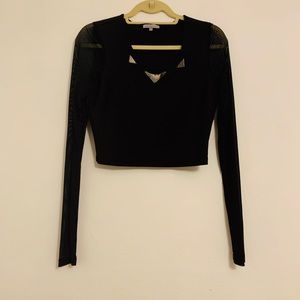 Charlotte Russe Black Mesh Sleeve Crop Top